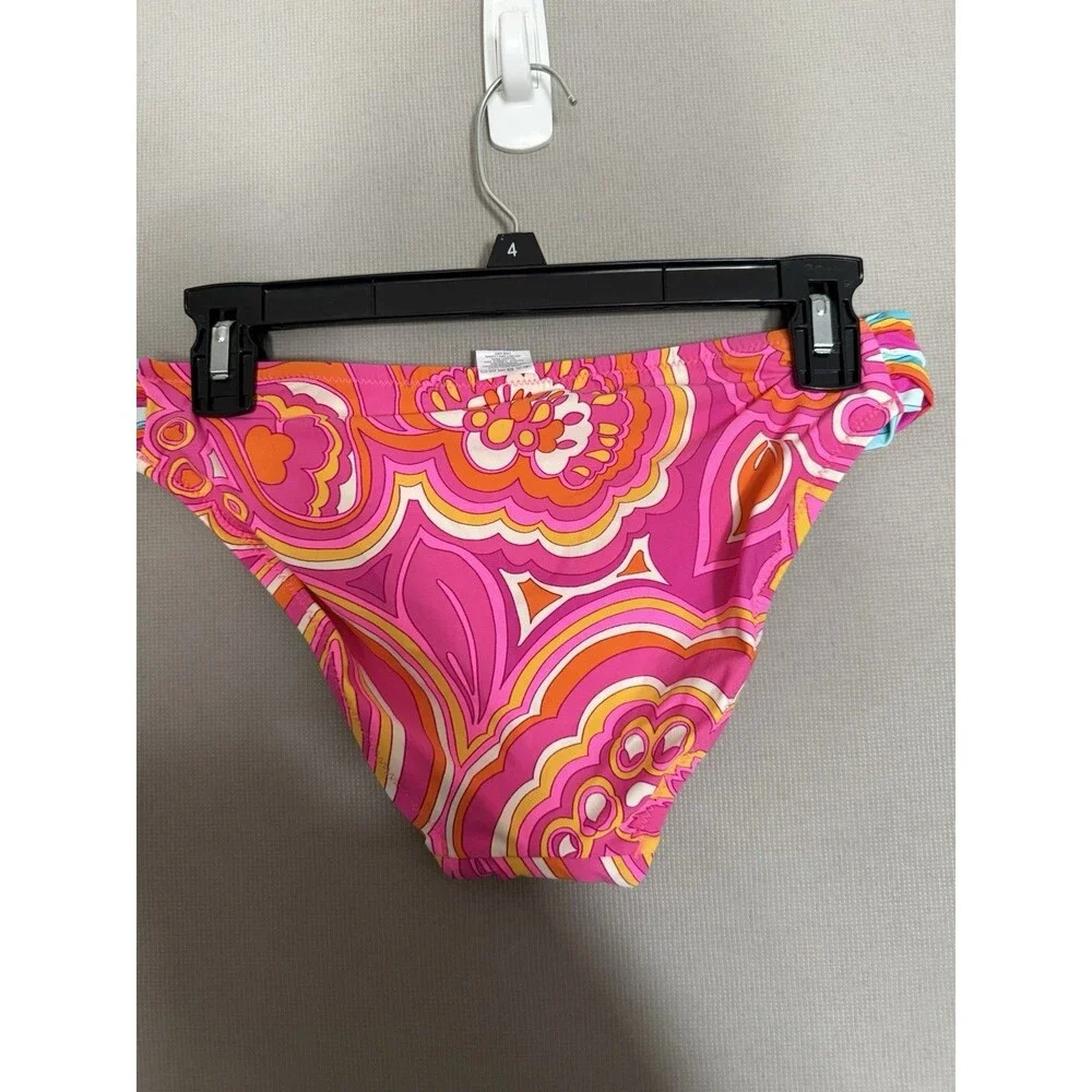 Trina Turk Bikini Swimsuit Bottom 8 M Hawaiian Garden Tab-Side Hipster PinkNWT